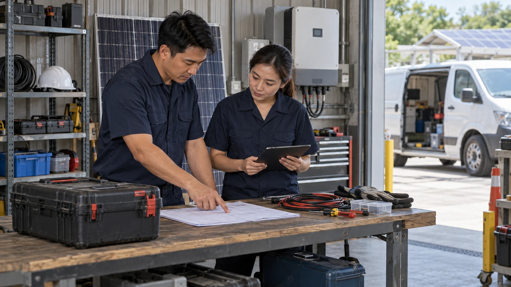 ทีมบริการ EPC เตรียมเครื่องมือและทบทวนแผนงานในพื้นที่บริการโซลาร์
